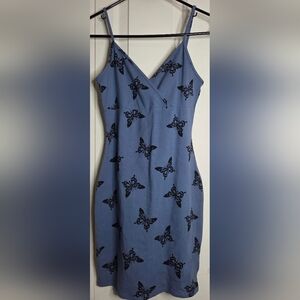 Wild Fable Blue Dress with Black Butterfly Design